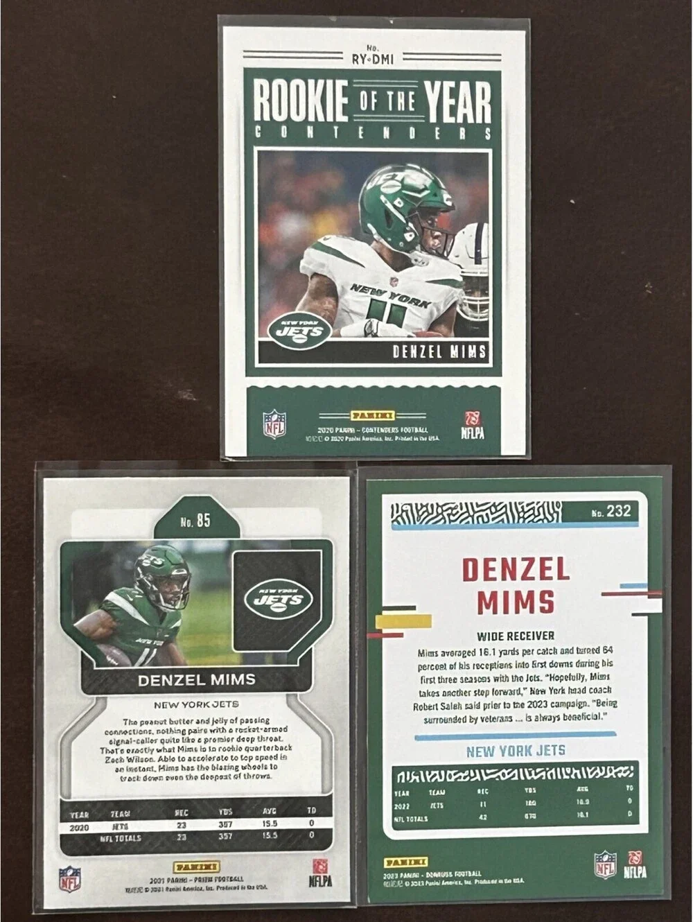 2020 DENZEL MIMS PANINI ROOKIE CARD CONTENDERS ROOKIE OF THE YEAR + 3 NFL CARDS
